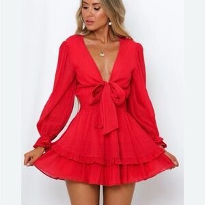 Hello Molly “Lost Somebody “Red Ruffled Tie Front Mini Dress- XS